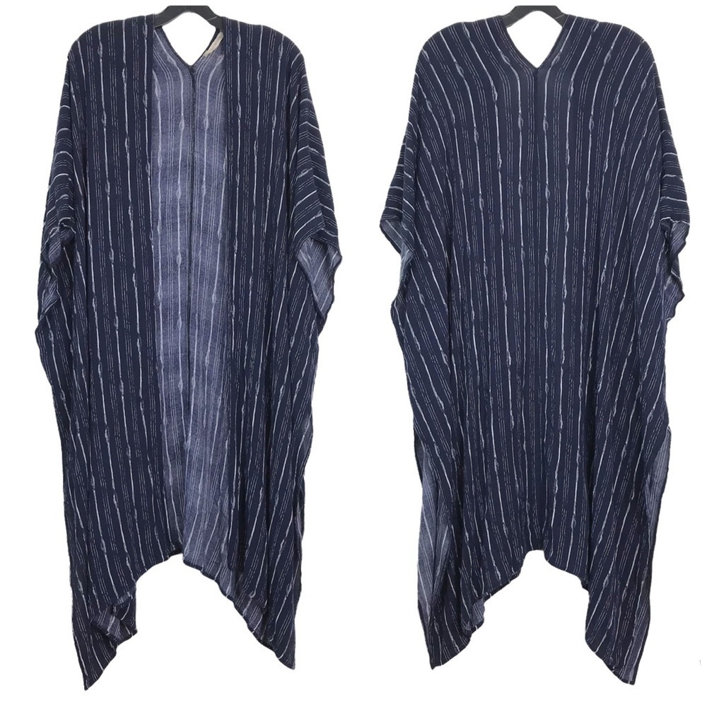 Soft Surroundings Blue White Long Open Drape Cardigan Wrap MISSY ONE SIZE *AS IS